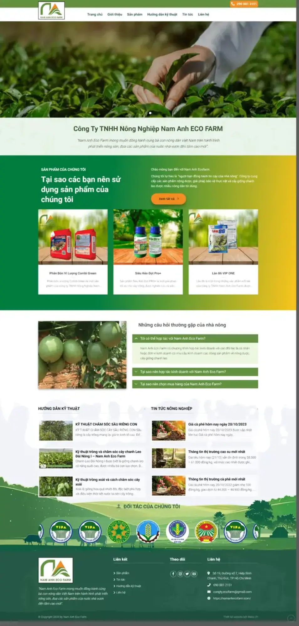 Website Nam Anh ECO FARM - Trang giới thiệu sản phẩm Công ty nông nghiệp