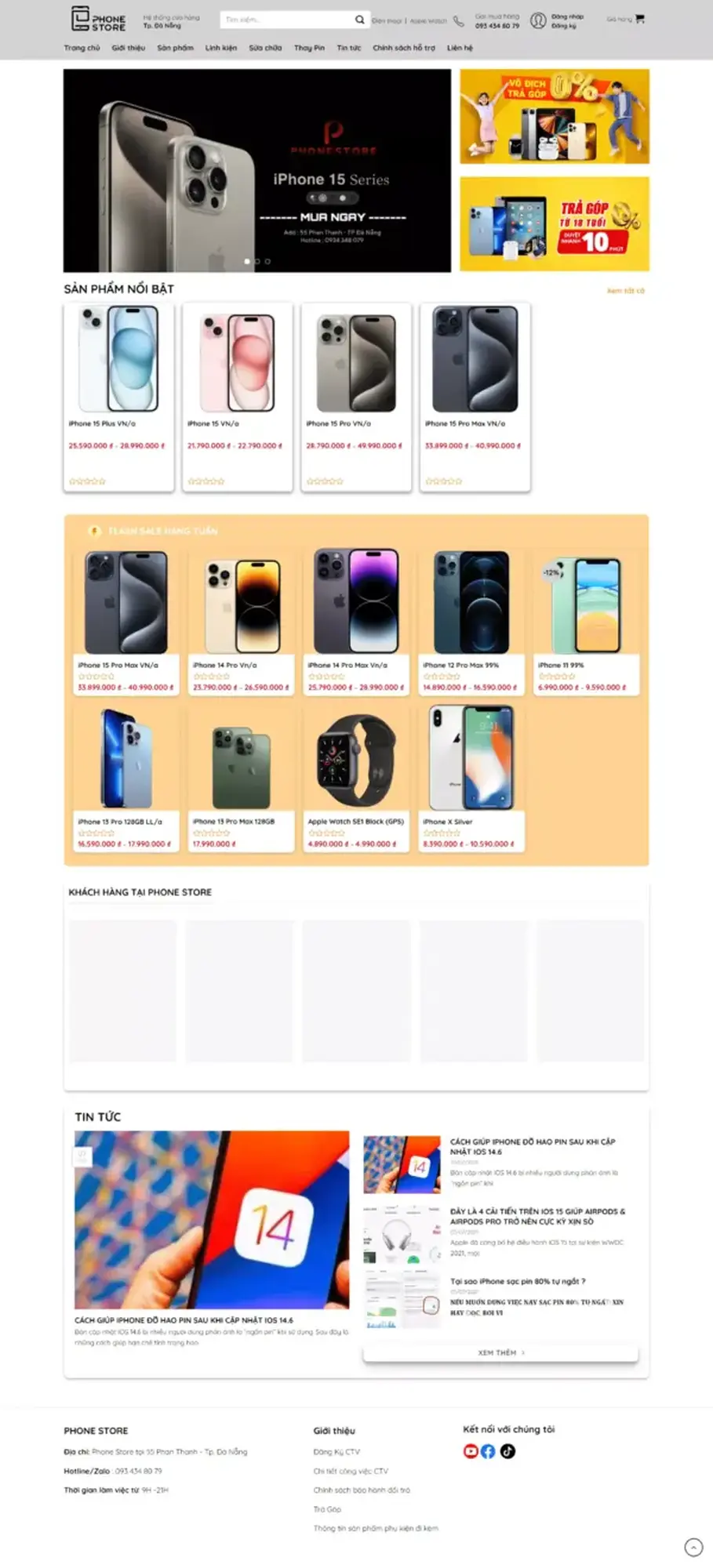 Trang web Phone store Đà Nẵng