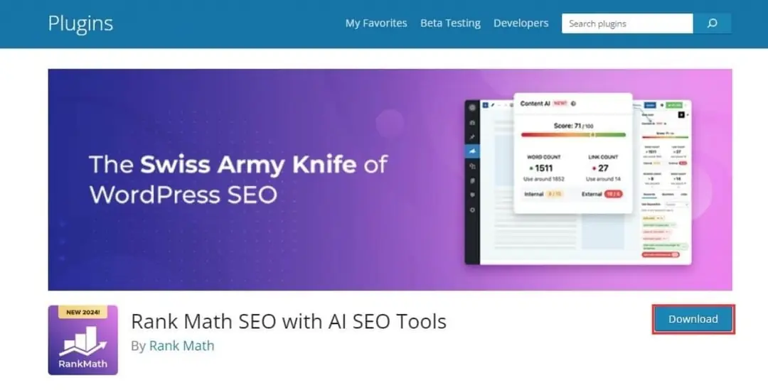 tải và cài đặt plugin rank math seo