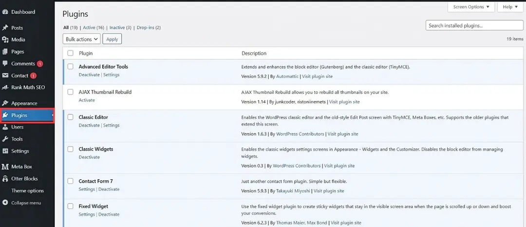 mục plugins trên wordpress