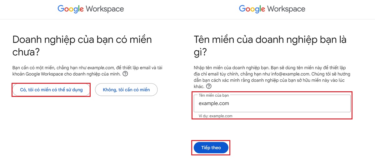 Nhập tên miền doanh nghiệp của bạn