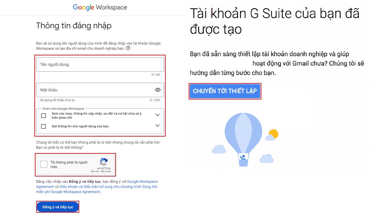 Hoàn tất thiết lập tài khoản quản trị viên cho các email theo tên miền của doanh nghiệp