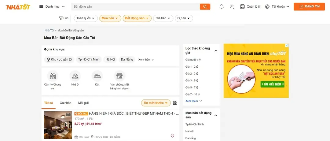 nhatot.con là một trong những trang đăng tin bất động sản hiệu quả