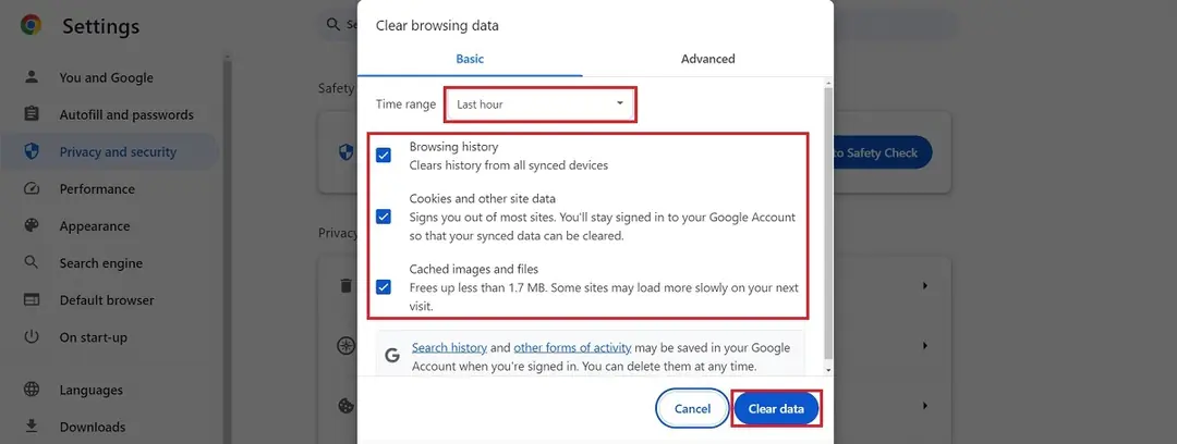 xóa bộ nhớ đệm và cookie của trình duyệt để khắc phục lỗi 500