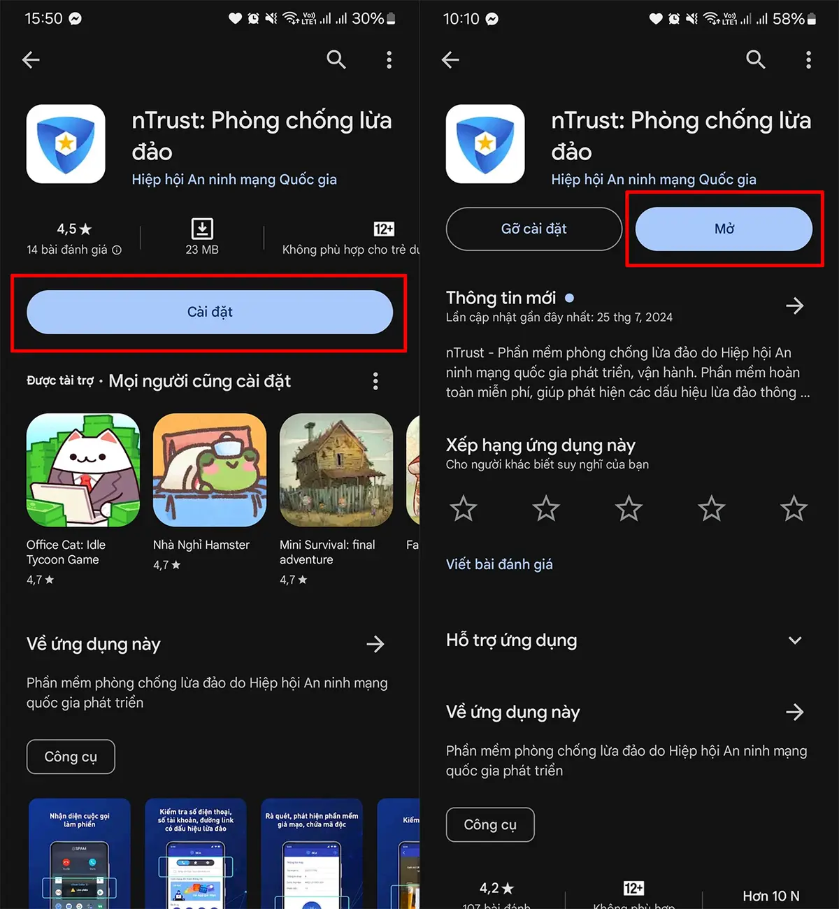 truy cập ch play hoặc app store trên điện thoại và tải về ứng dụng ntrust