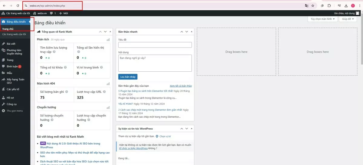 truy cập trang quản trị wordpress