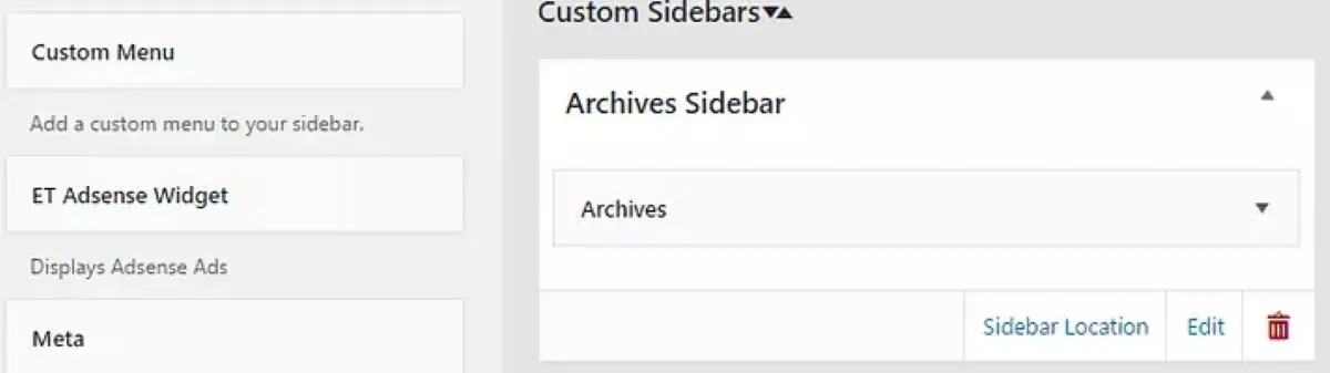 chỉ định vị trí cho sidebar mới khi thêm widget hoặc sidebar