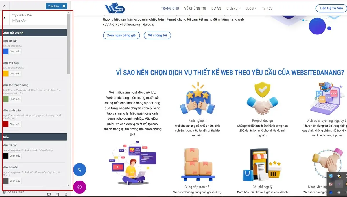 cách sử dụng customizer của wordpress đẻ tùy chỉnh màu sắc website