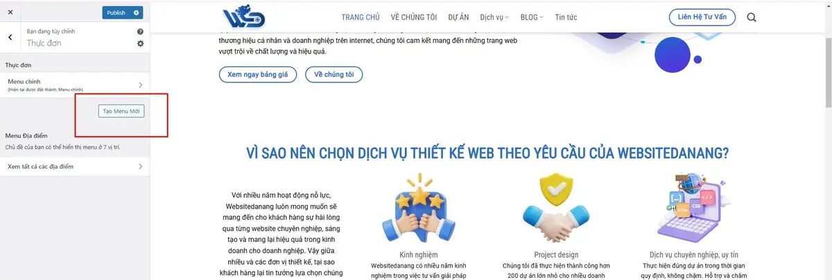 cách sử dụng customizer của wordpress để tạo menu