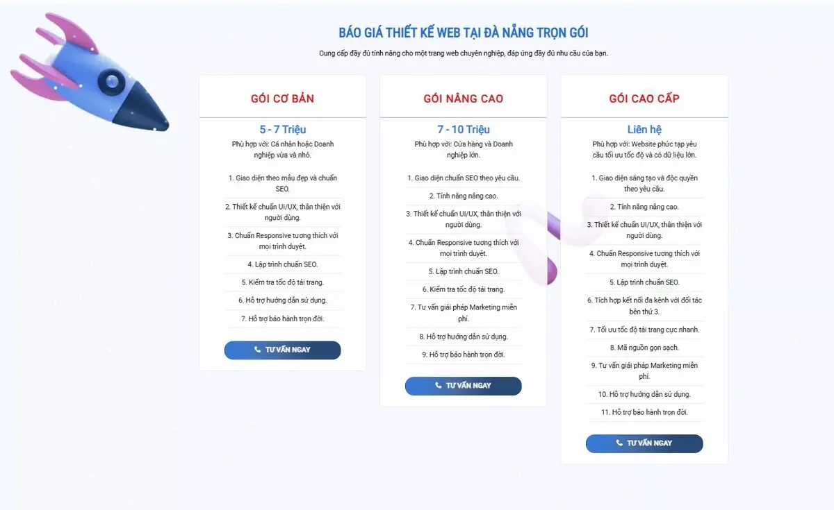 trình bày bảng giá rõ ràng