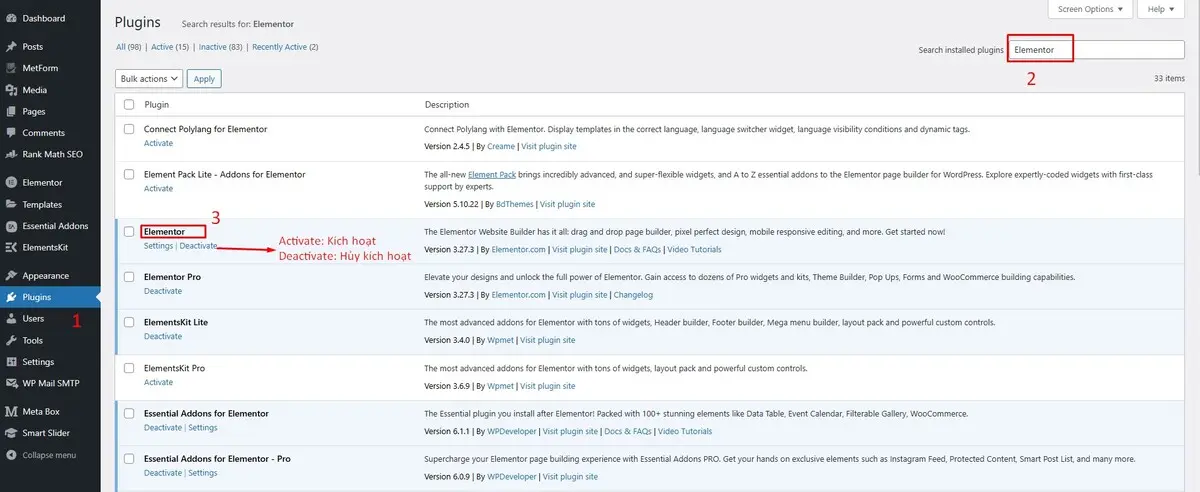 cài đặt elementor qua wordpress dashboard