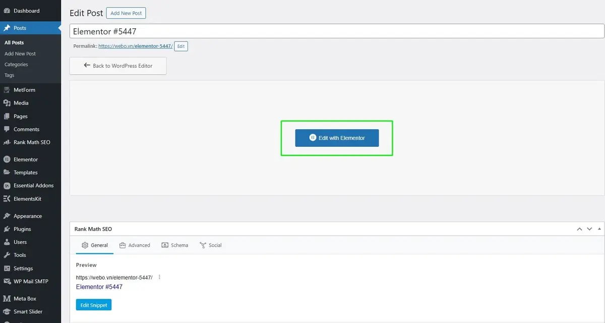 tạo trang mới và mở trình chỉnh sửa elementor