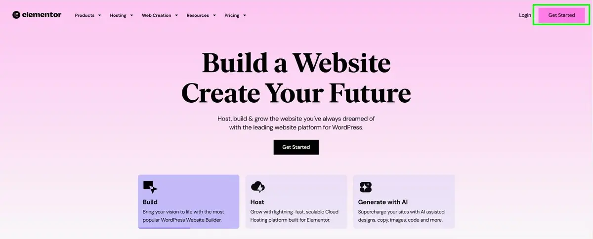 truy cập elementor.com để bắt đầu