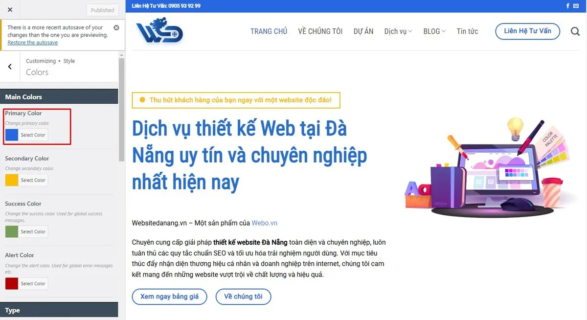 tùy chỉnh màu sắc website