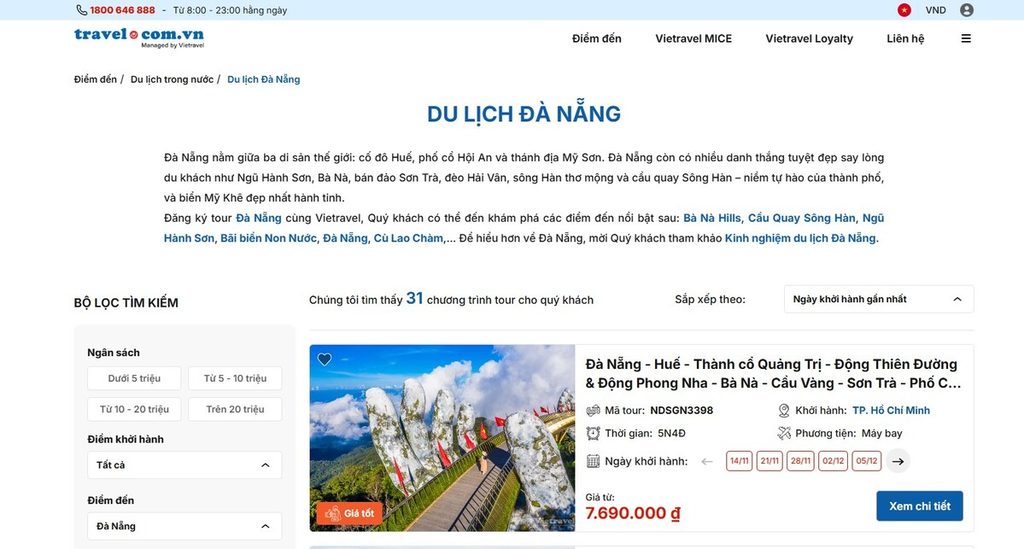website vietravel đà nẵng