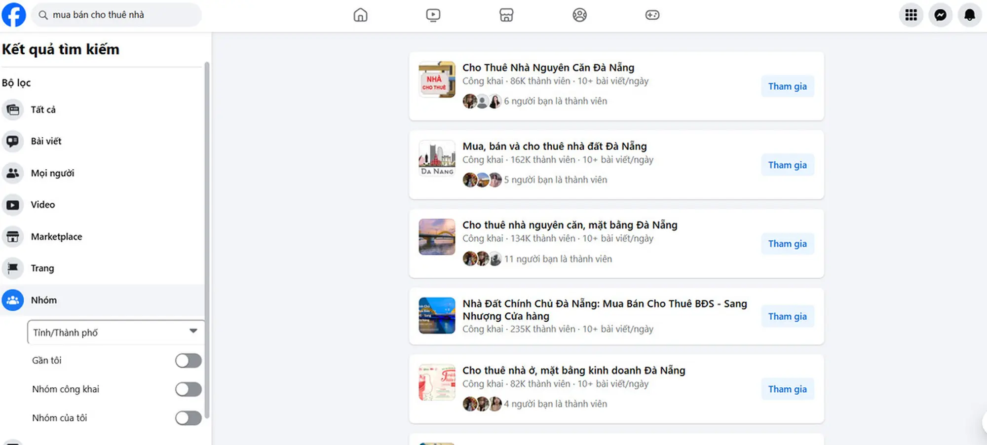 các hội nhóm cho thuê mặt bằng, nhà trọ trên facebook