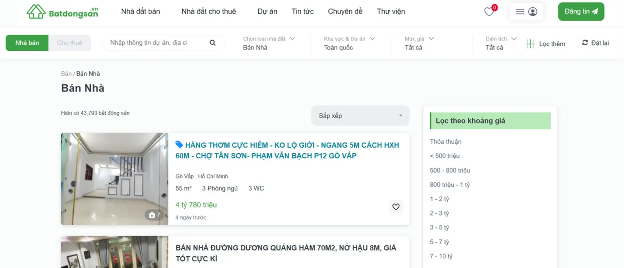 giao diện trang web bất động sản