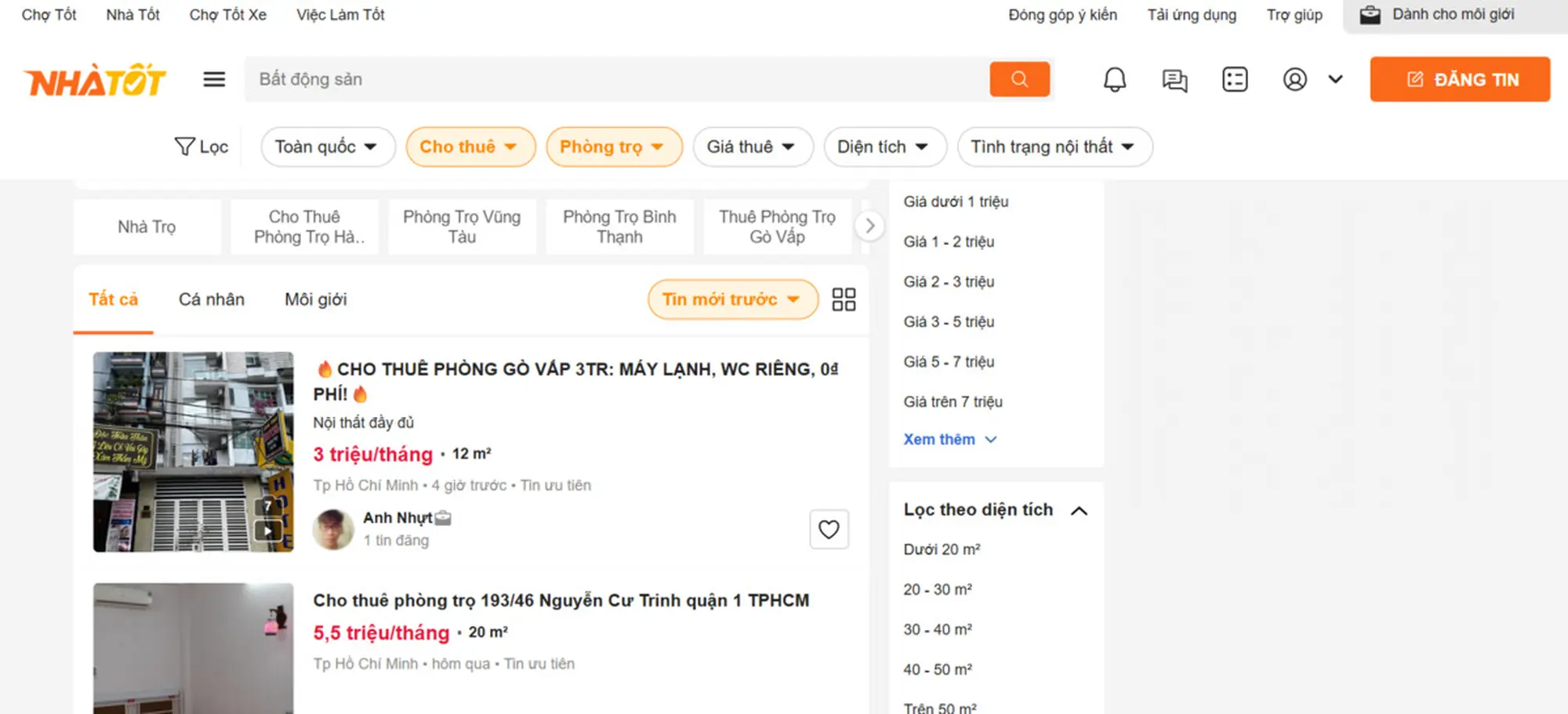 giao diện trang web chợ tốt