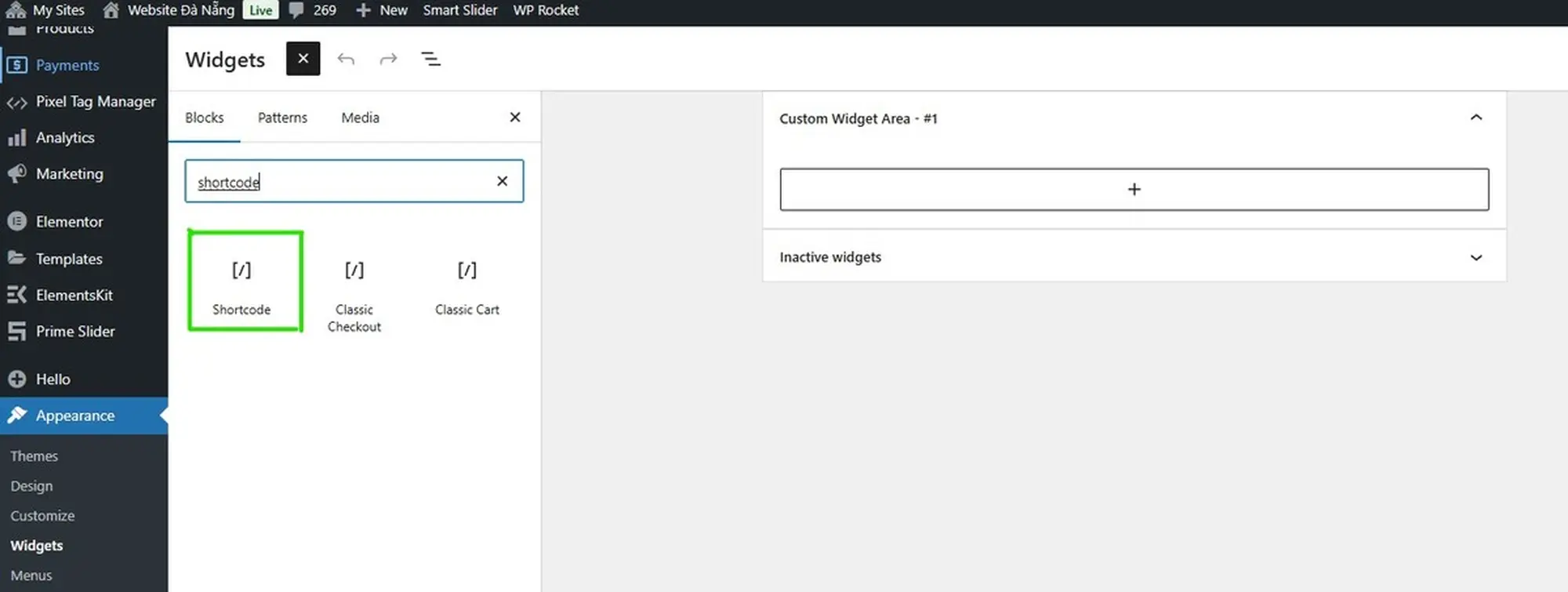 sử dụng shortcode trong widget
