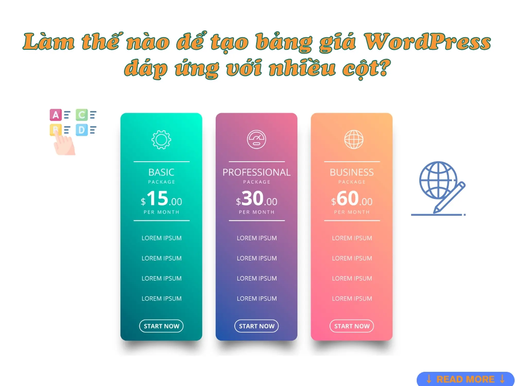 làm thế nào để tạo bảng giá wordpress đáp ứng với nhiều cột?