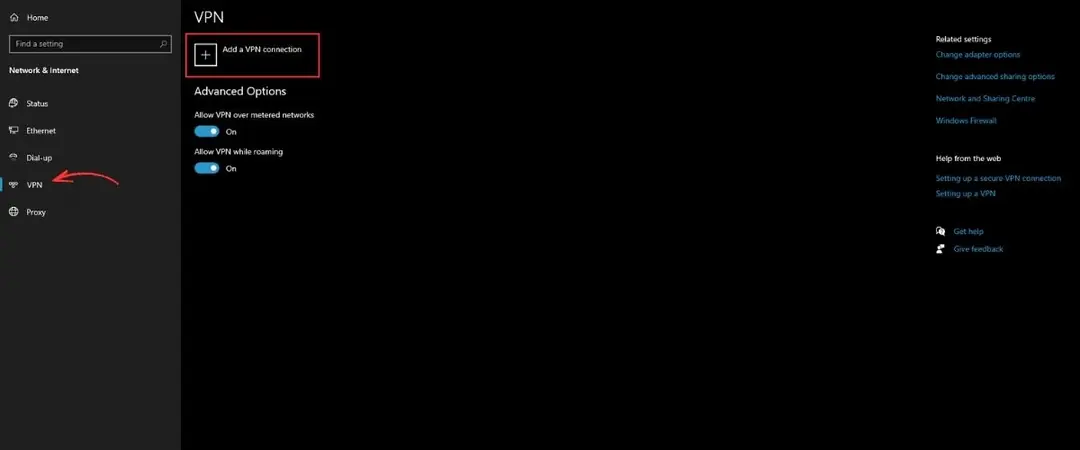 chọn vpn và add vpn