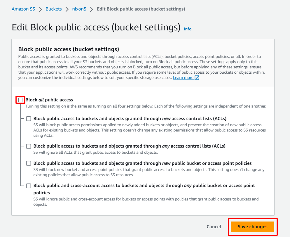 click chặn tất cả quyền truy cập công cộng