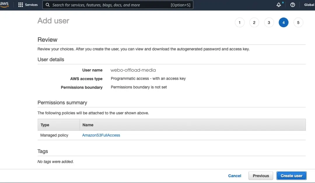 chọn nút create user