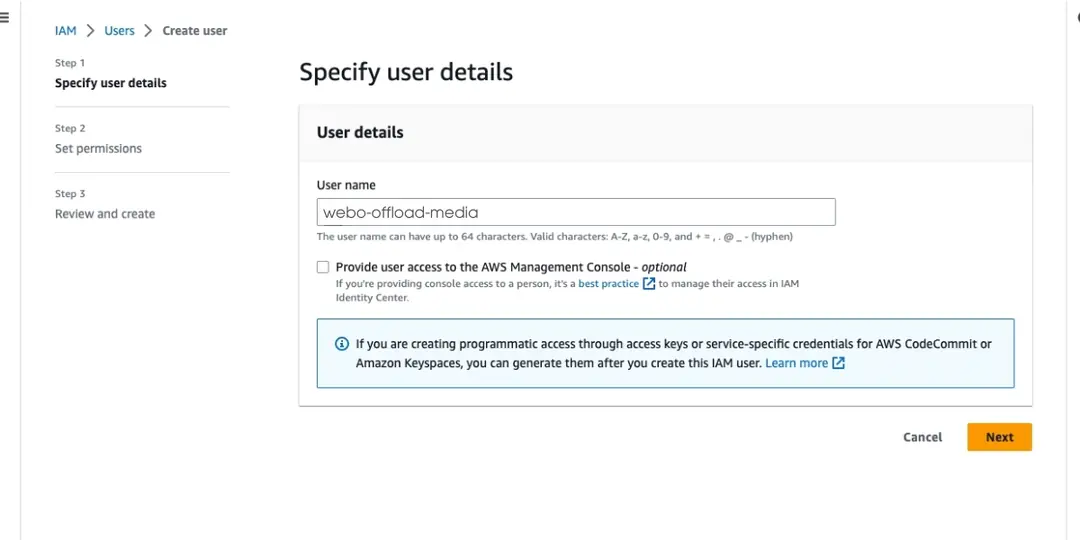 tạo một người dùng iam mới