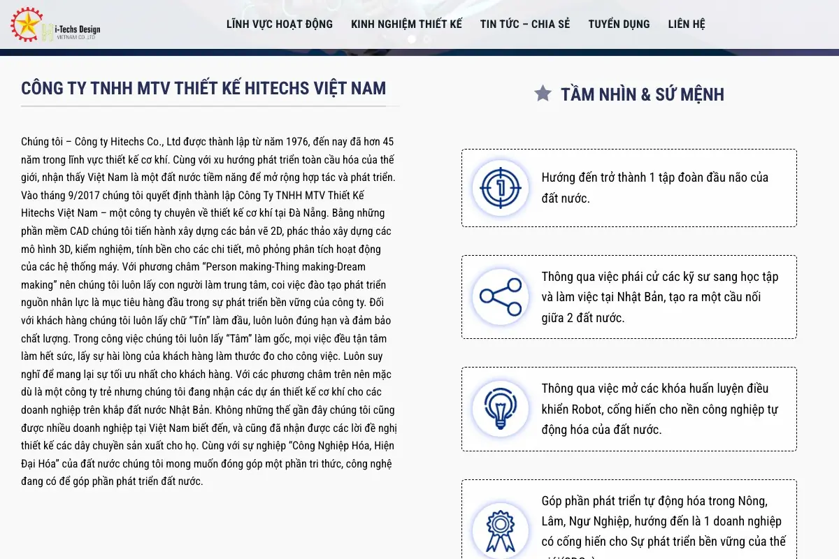 ảnh chụp phần giới thiệu công ty và tầm nhìn sứ mệnh trên website hdv