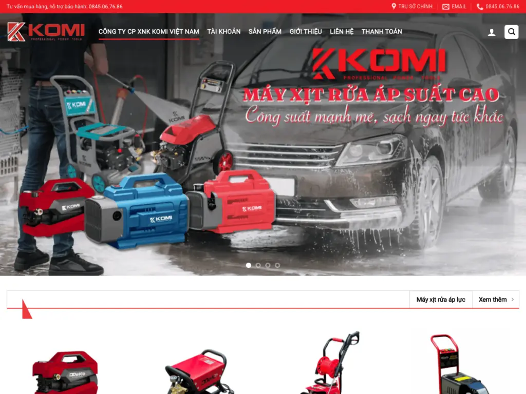 komi việt nam - giao diện website bán máy móc dụng cụ nhập khẩu